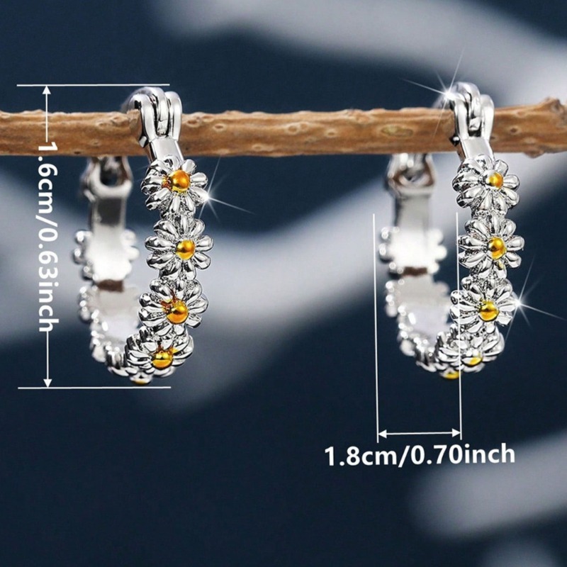 Women's Elegant Daisy Flower Hoop Earrings, Holiday Gift